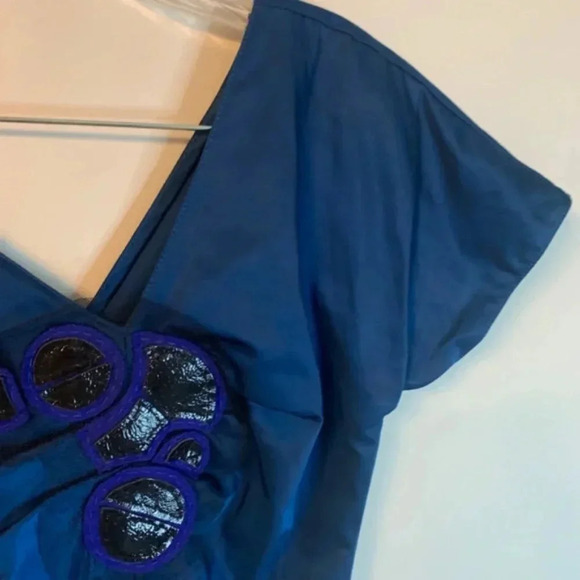 Vera Wang Lavender Label Royal Blue V-Neck Short Sleeve Dress 4 - Picture 9 of 13